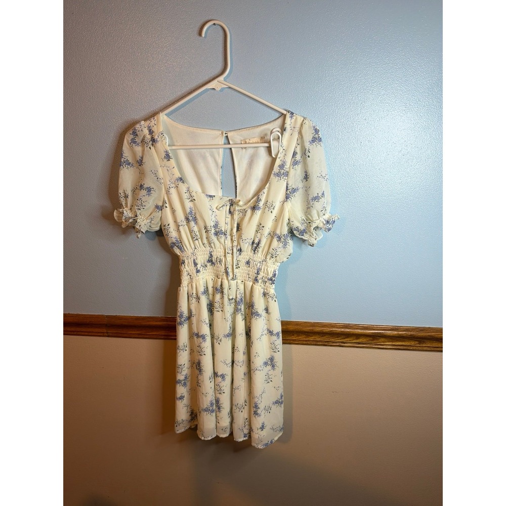 Altar'd State Kiki Floral Mini Dress Cream Blue Purple Flowers XS